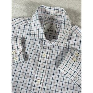 Todd Snyder Men's 15 1/2 2 Ply Cotton White Blue Pink Plaid L/S Button Up Shirt